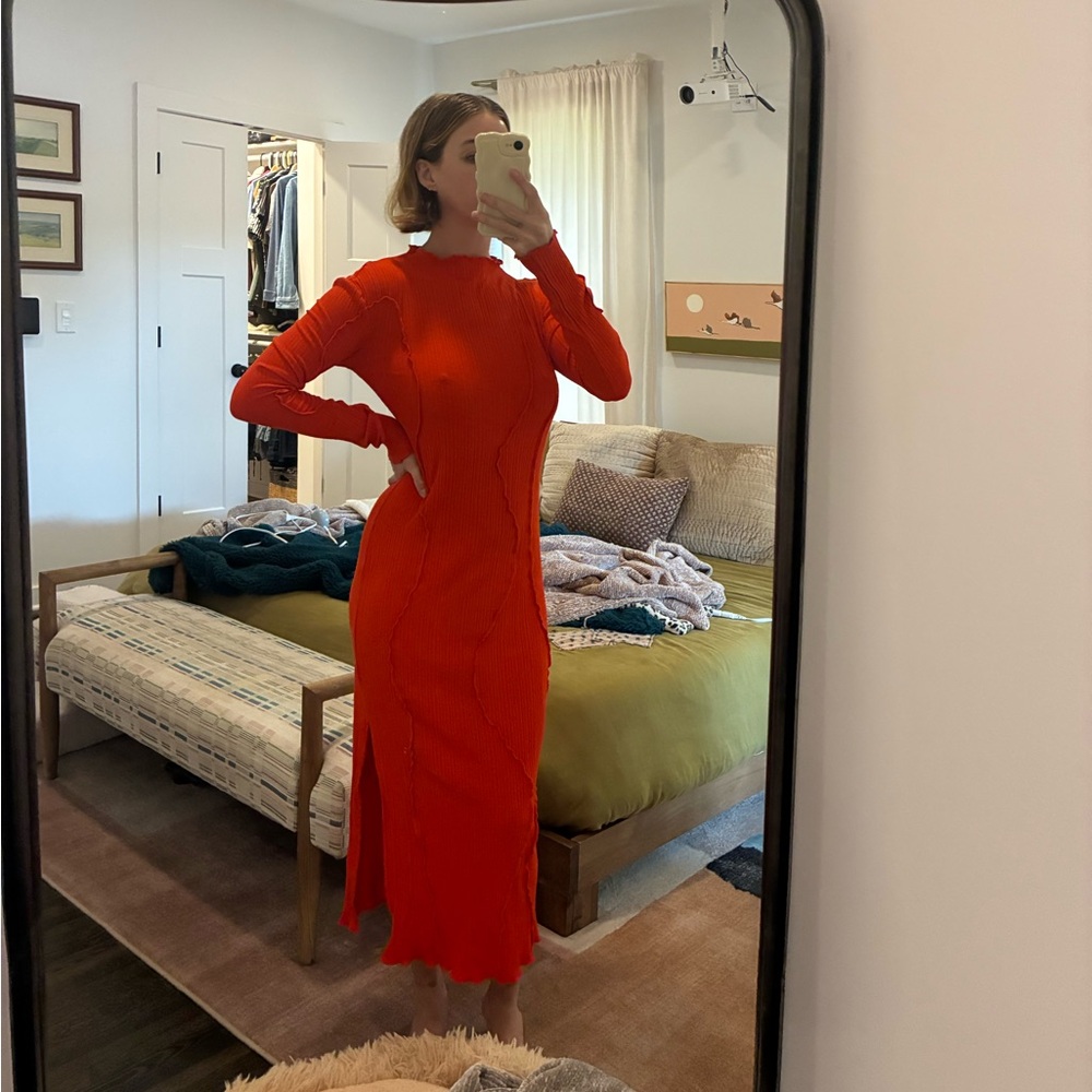 & Other Stories Vibrant Orange Long Sleeve Dress